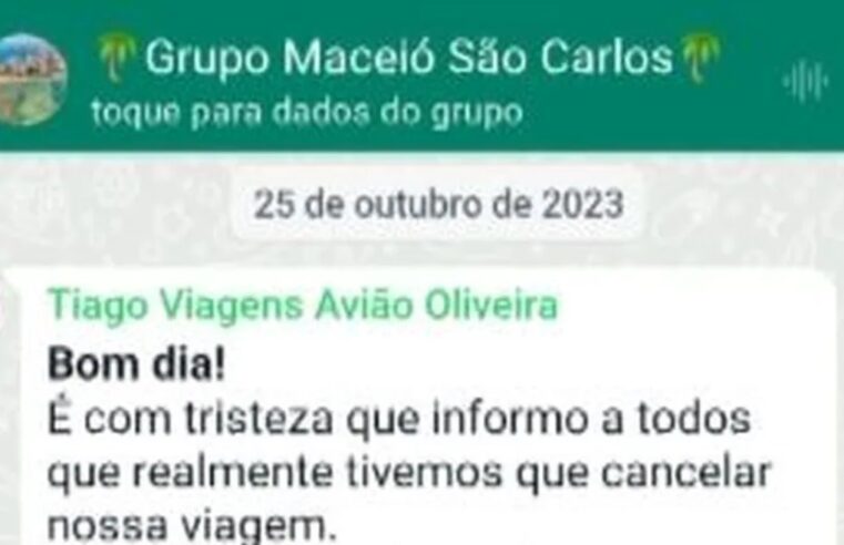 Agência cancela viagem de 150 pessoas para Maceió 3 dias antes e não devolve dinheiro em São Carlos